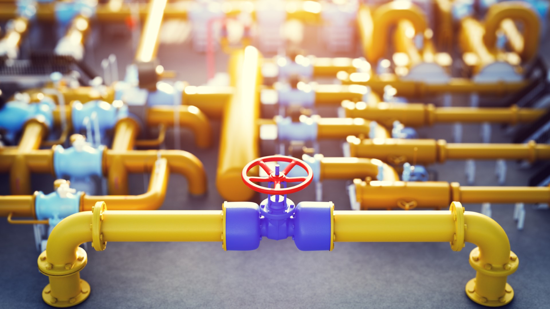 Gas valve on pipeline at natural gas station. Industry